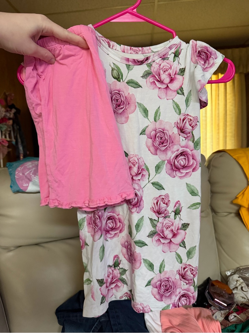 Posh peanut Girls' Pink Rose Floral Set